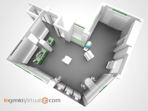 Infografías 3D para proyecto de farmacia en local comercial