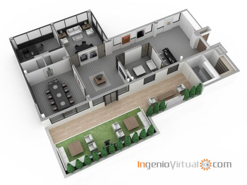 Infografías 3D para planta de distribución en oficina