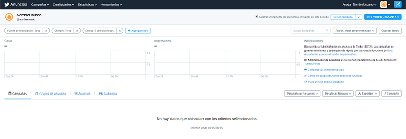 Administrador de anuncios en Twitter