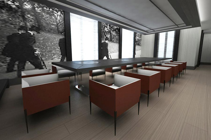 Infografía 3D sala reuniones de oficina en piso tipo 2