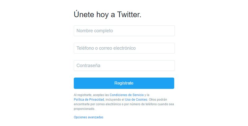 Registrarse en Twitter